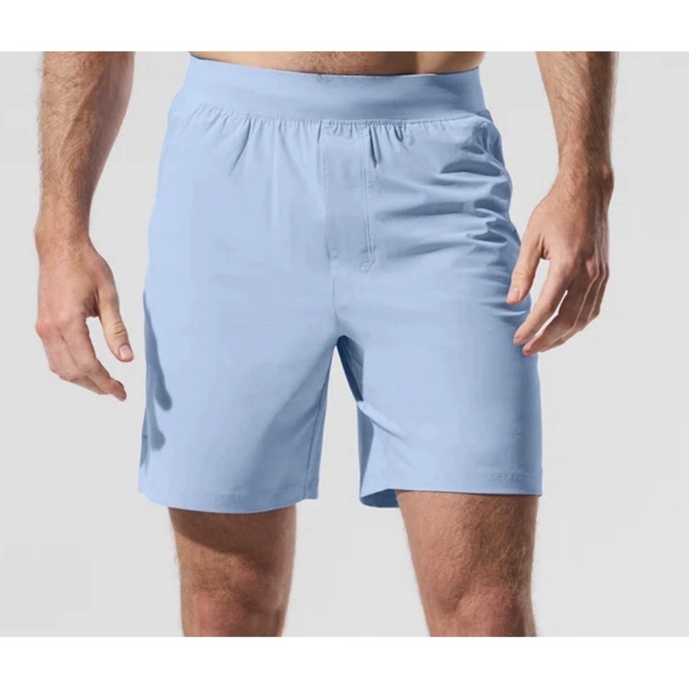 Alo Yoga Mens Repetition Short 7" Sz L Unlined Seashell Blue Running Gym Stretch